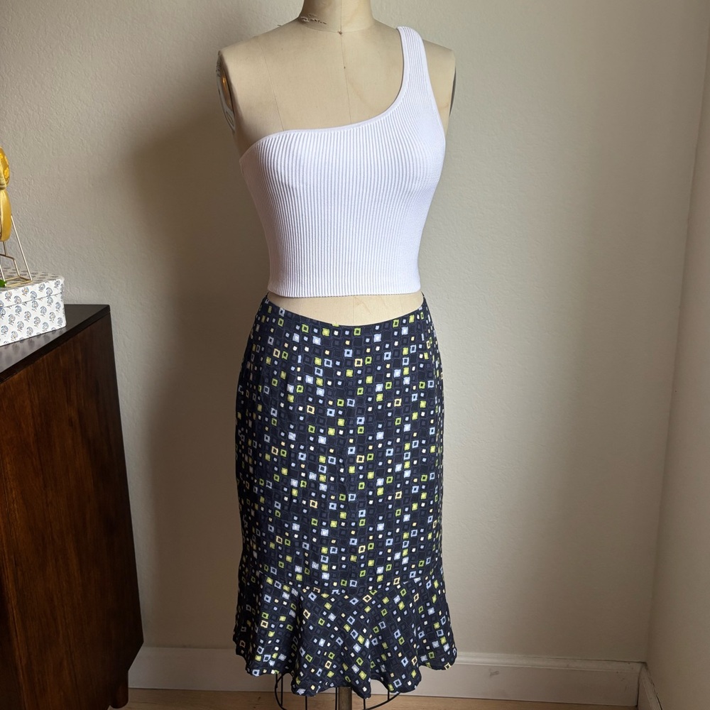 Talbots Navy Silk Patterned Pencil Skirt